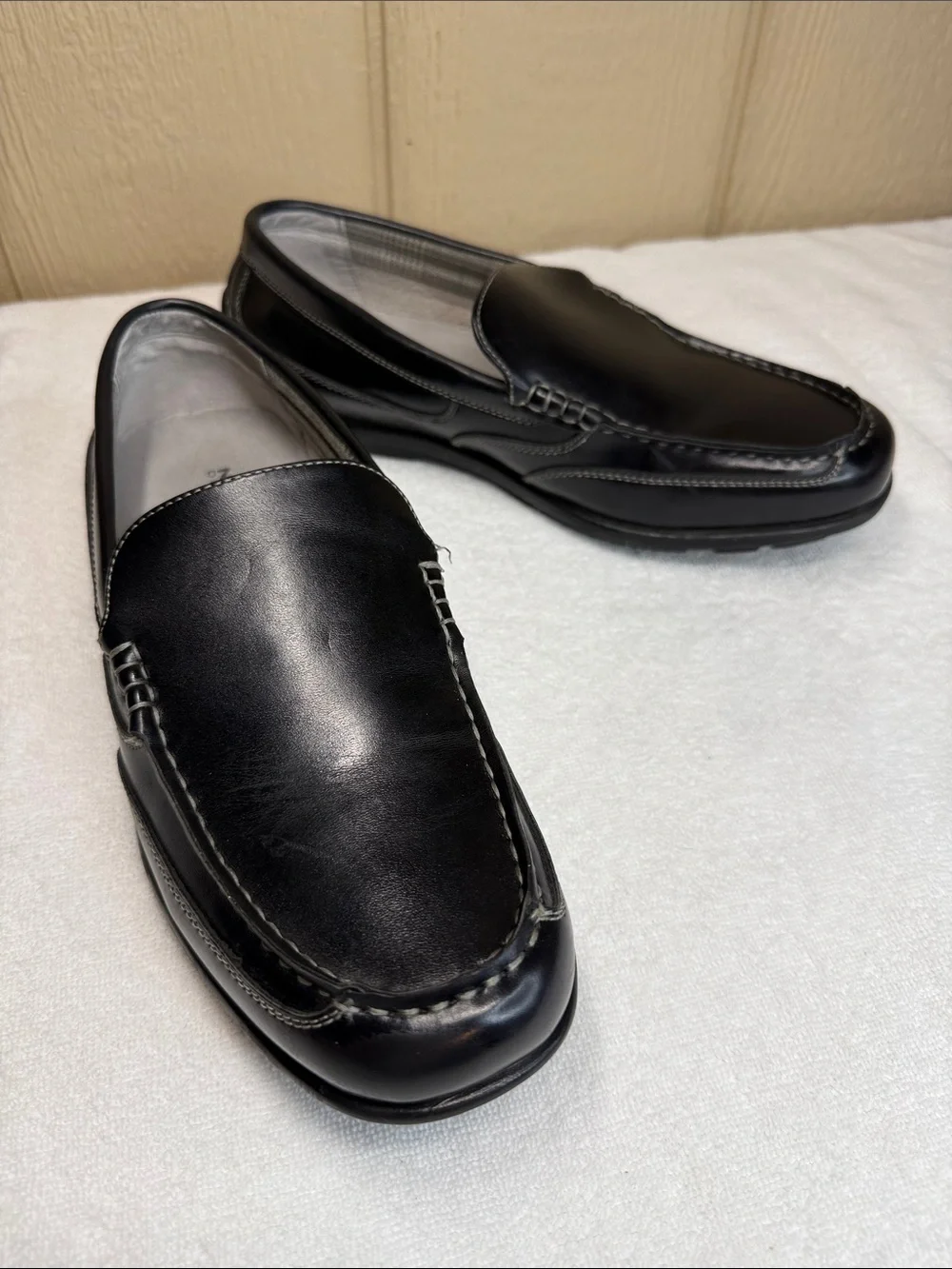 Nunn Bush Cale Black Leather Slip On Loafers Driving Moc Toe Men Preppy Comfy 8